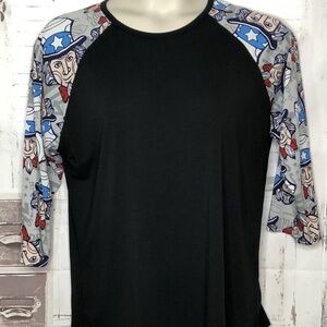LuLaRoe Randy Black Uncle Sam 4 of July Raglan Baseball Tee Shirt Top XL X Large